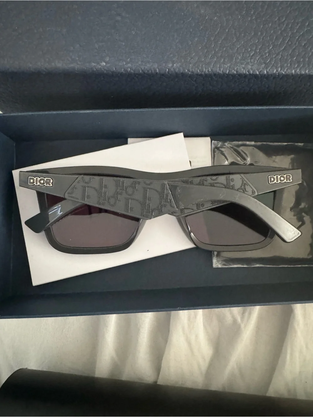 Dior Black Frame Sunglasses with Green-Blue Mirrored Lenses